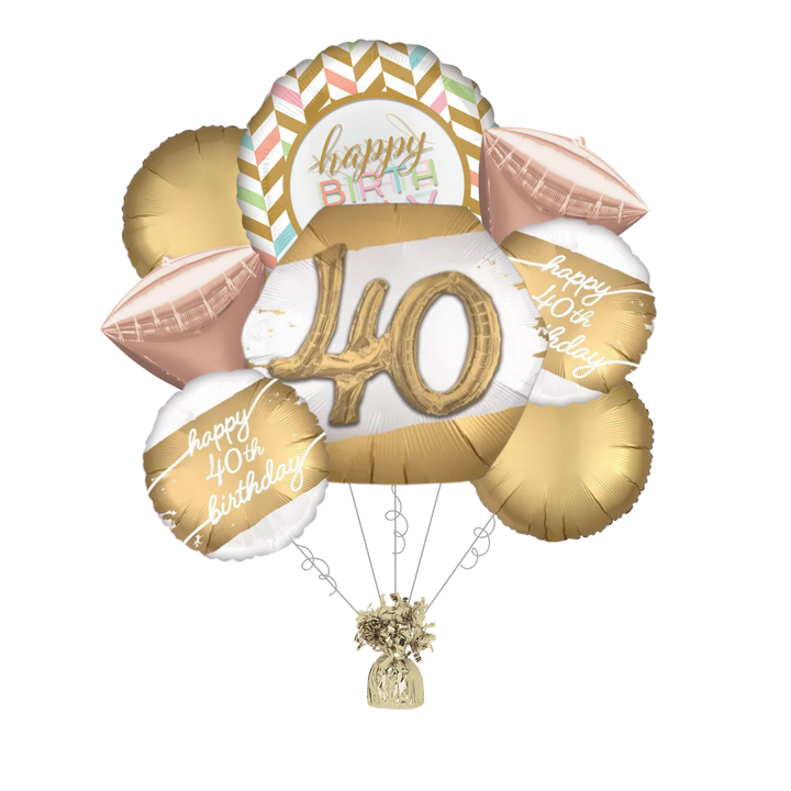 Premium Golden Age 40th Birthday Foil Balloon Bundle with Balloon Weight