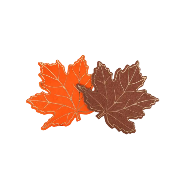 Brown and Orange Autumn Leaf Shaped Cocktail Napkins