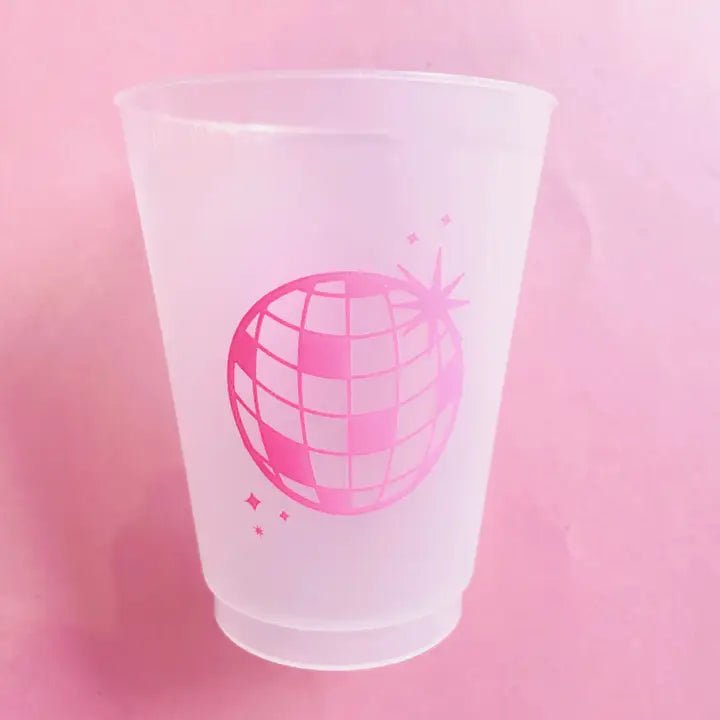 Clear and Pink Disco Ball Frosted Plastic Cups