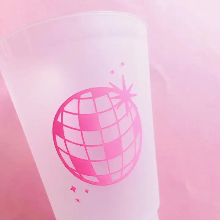 Clear and Pink Disco Ball Frosted Plastic Cups