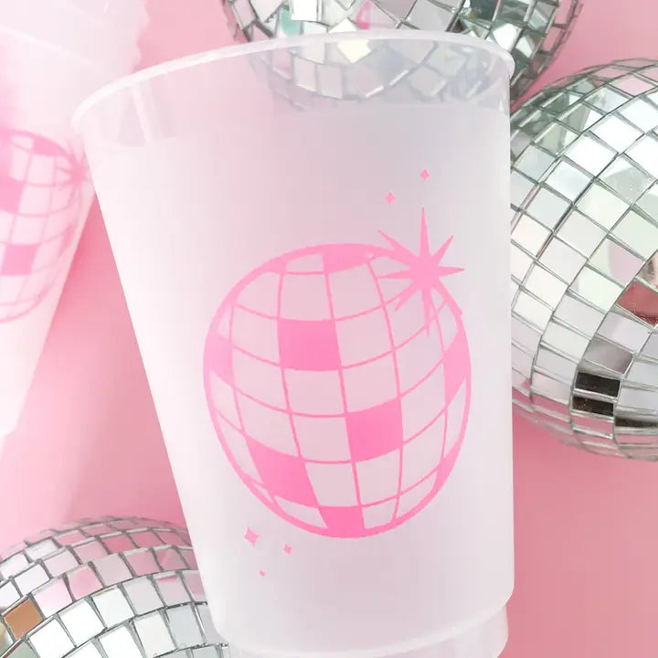 Clear and Pink Disco Ball Frosted Plastic Cups