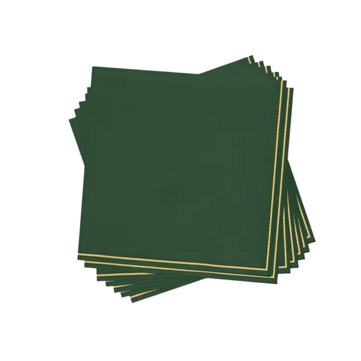 Emerald with Gold Stripe Cocktail Napkins