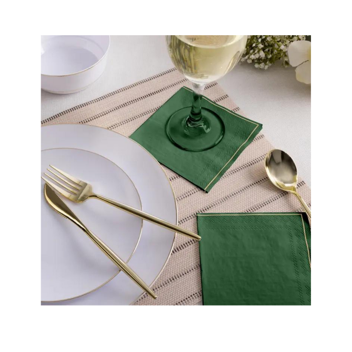 Emerald with Gold Stripe Cocktail Napkins