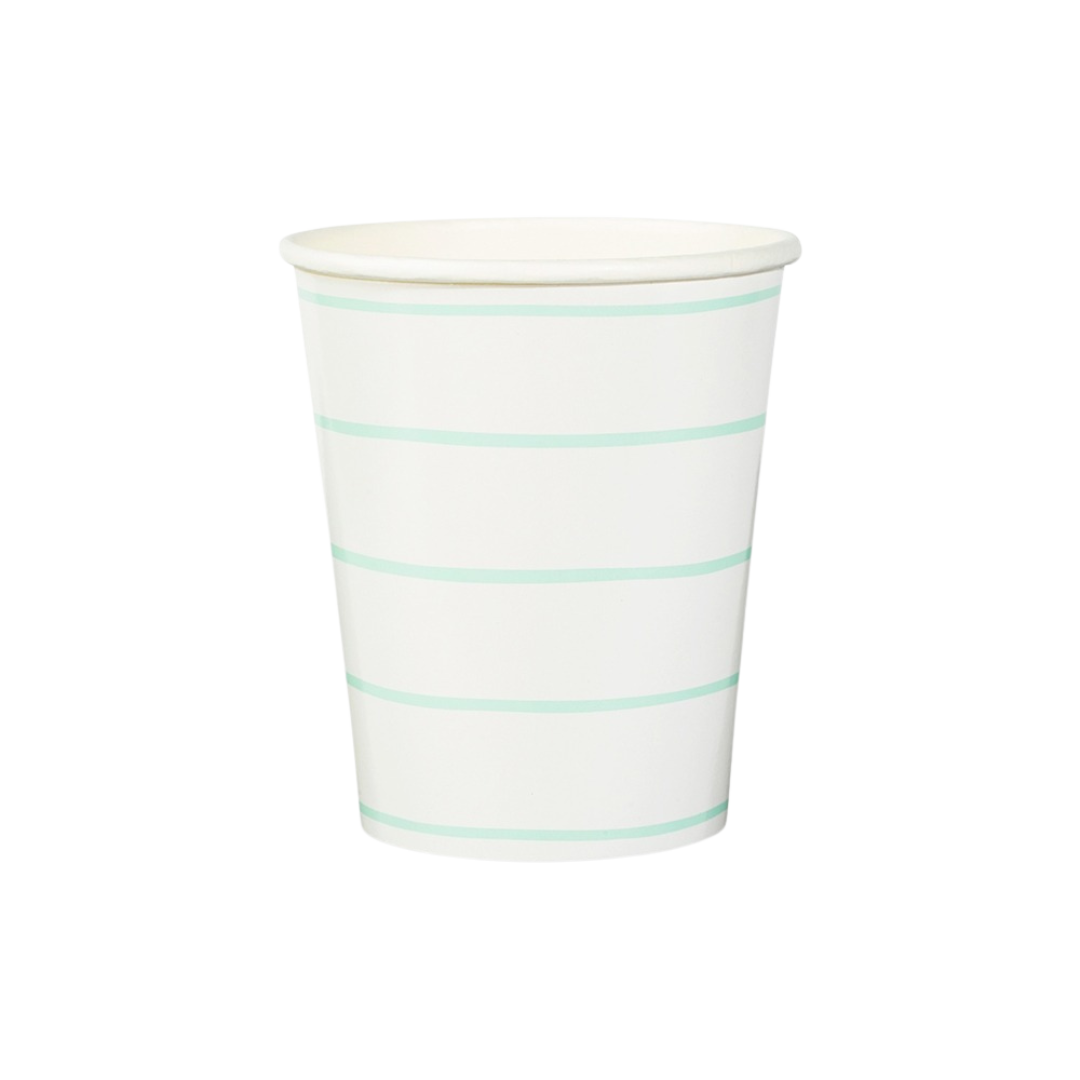 White and Green Frenchie Striped Cups