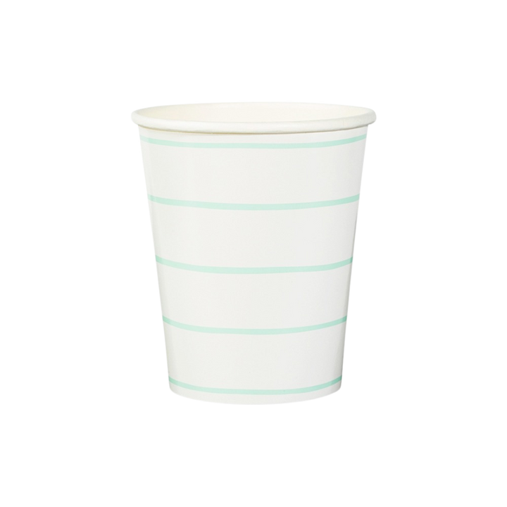 White and Green Frenchie Striped Cups