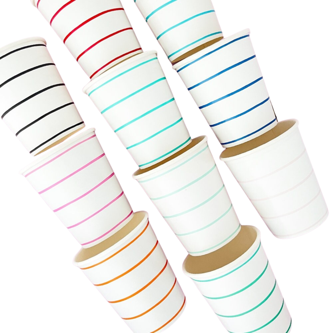 White and Green Frenchie Striped Cups