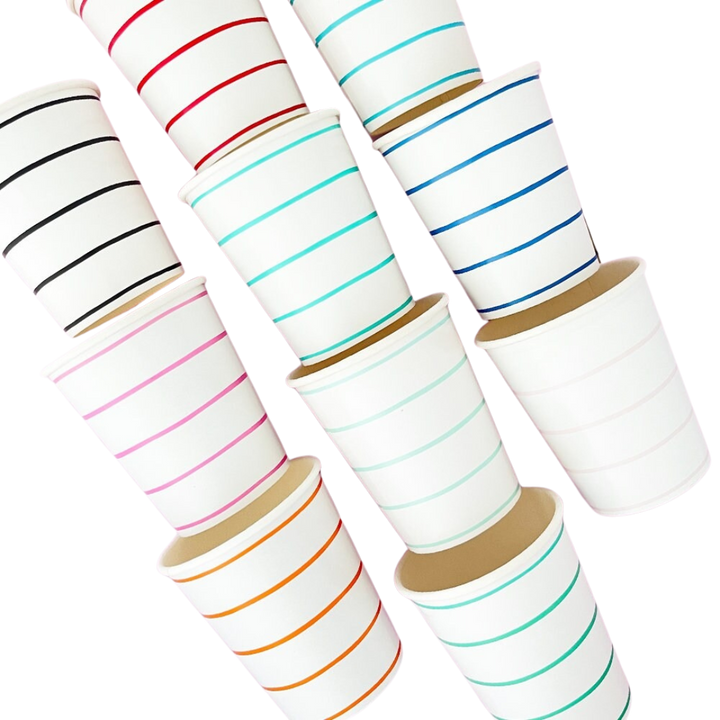 White and Green Frenchie Striped Cups