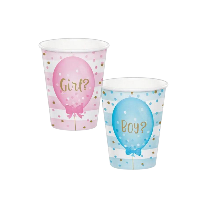 Pink and Blue Gender Reveal Balloon Print Cups