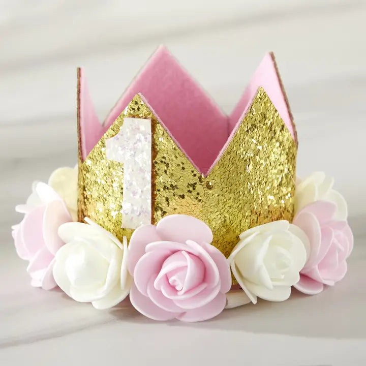 Gold Glitter 1st Birthday Décor Kit (Rosette Crown)
