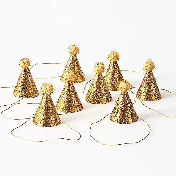 Gold Glitter Mini Party Hats - (8pk)