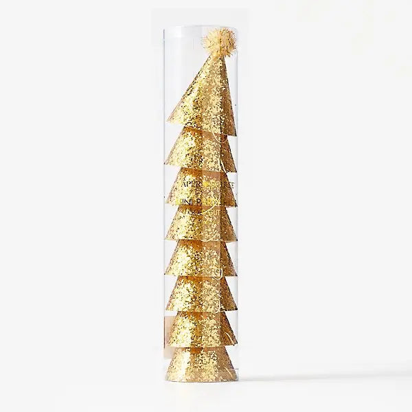 Gold Glitter Mini Party Hats - (8pk)