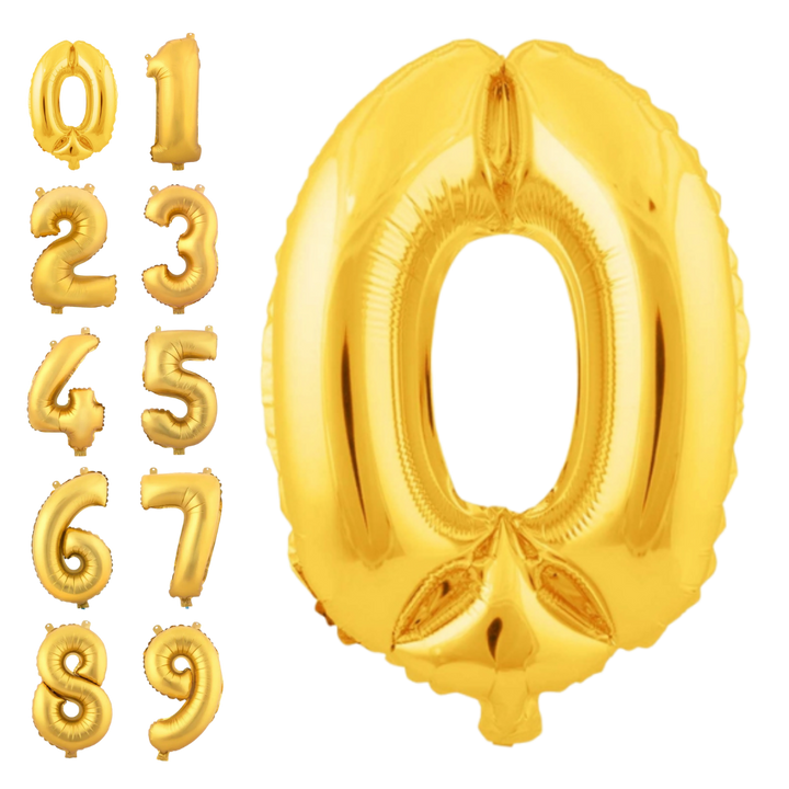 Gold Number 0 - 9 Foil Balloon, 34 in