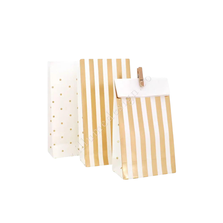 Gold Stripes & Dots - Treat Bag - (10pk)