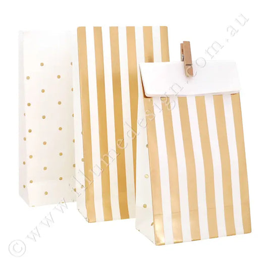 Gold Stripes & Dots - Treat Bag - (10pk)