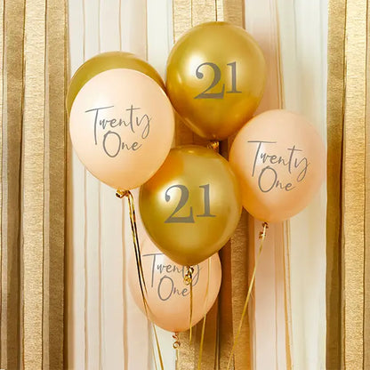 Gold & Nude 'Twenty One' Latex 12" Balloons 6 Pack