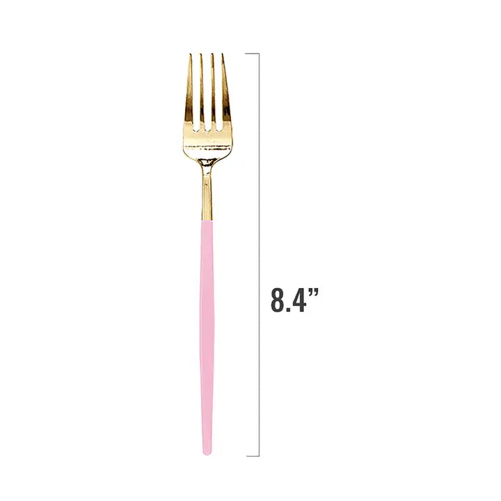 Gold with Pink Handle Moderno Disposable Dinner Forks - (12pk)