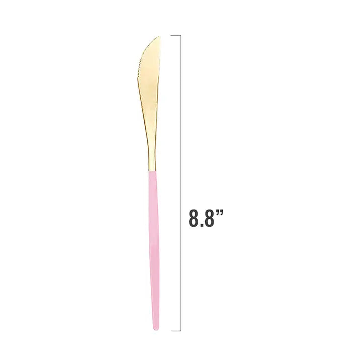 Gold with Pink Handle Moderno Disposable Dinner Knives - (12pk)