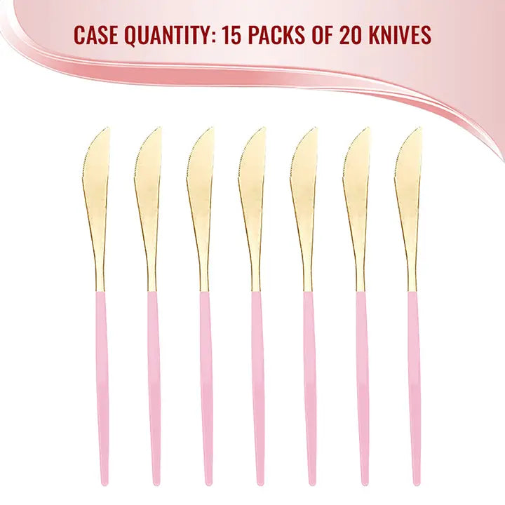 Gold with Pink Handle Moderno Disposable Dinner Knives - (12pk)