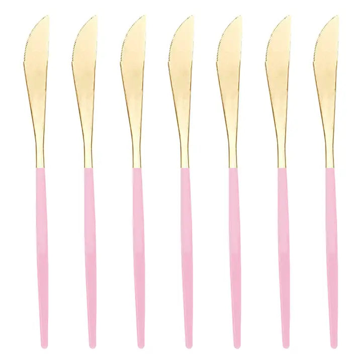 Gold with Pink Handle Moderno Disposable Dinner Knives - (12pk)