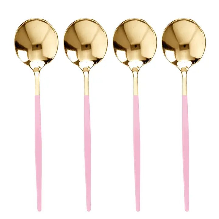 Gold with Pink Handle Moderno Spoons - 12 pcs