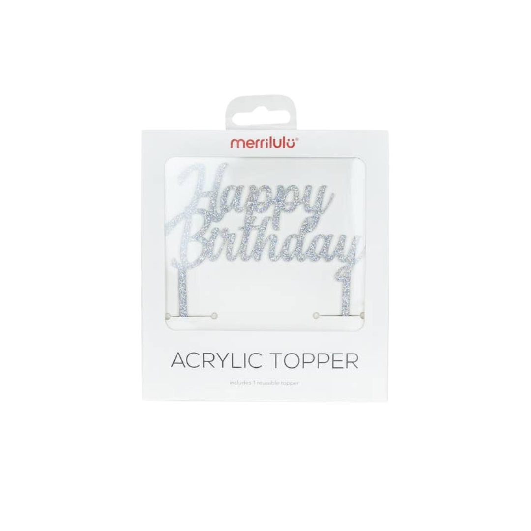 Silver Happy Birthday Acrylic Cake Topper