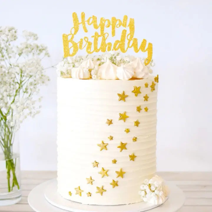 Happy Birthday Gold Glitter Cake Topper - 1 Pce