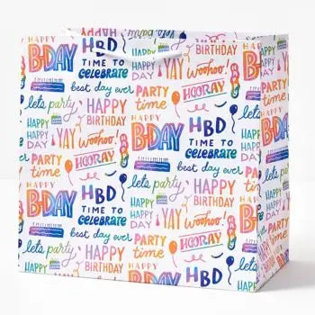 Happy Birthday Rainbow Script Gift Bag - Medium