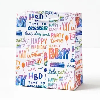 Happy Birthday Rainbow Script Gift Bag - Medium