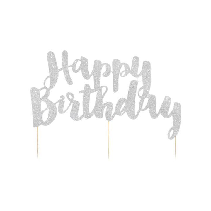 Happy Birthday Silver Glitter Cake Topper - 1 Pce