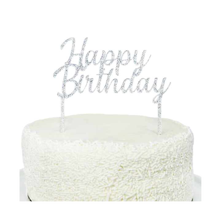 Silver Happy Birthday Acrylic Cake Topper