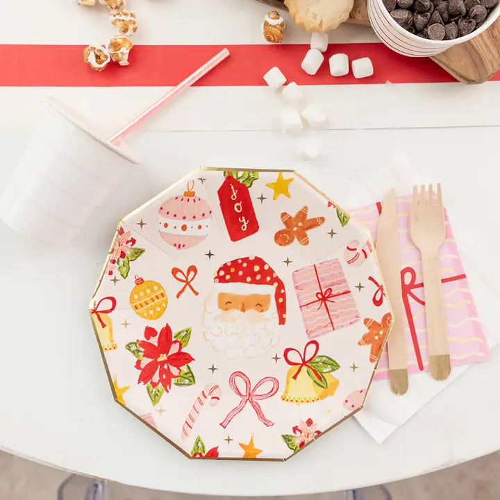 White and Red Christmas Joy Large Dinner Plates