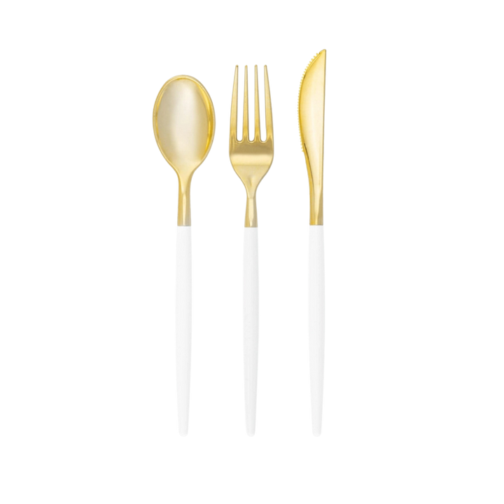 Linen • Gold Plastic Cutlery Set | 32 Pieces