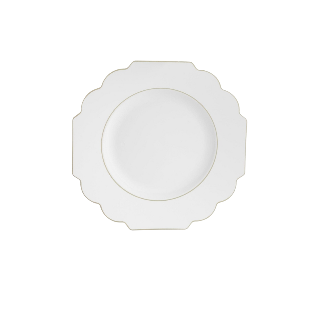 White Scalloped Gold Rimmed Plastic Plates - 2 Sizes