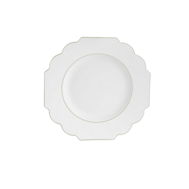 White Scalloped Gold Rimmed Plastic Plates - 2 Sizes