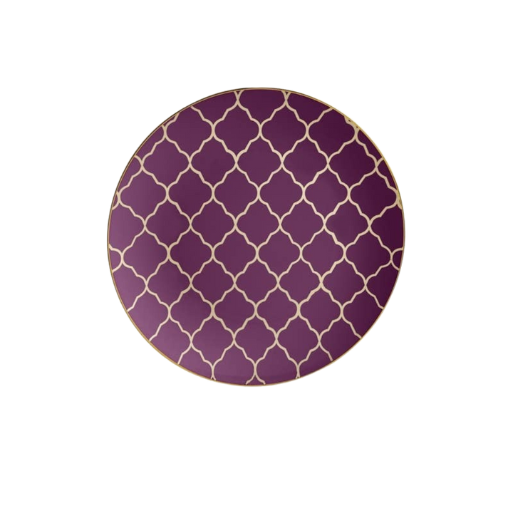 Purple Lattice Pattern Gold Rimmed Plastic Plates - 2 Sizes