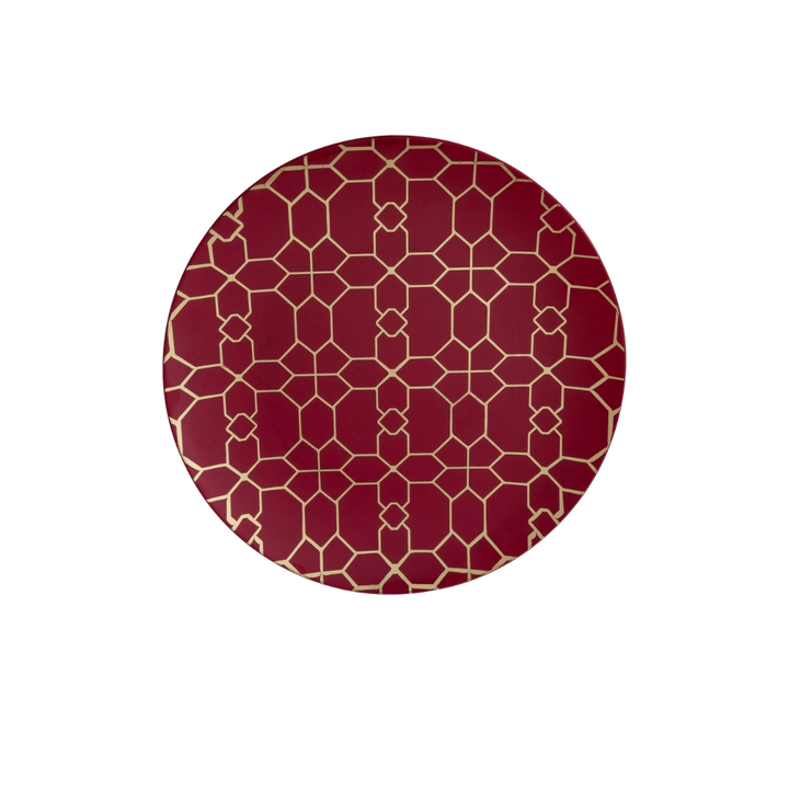 Cranberry Lattice Pattern Gold Rimmed Plastic Plates - 2 Sizes