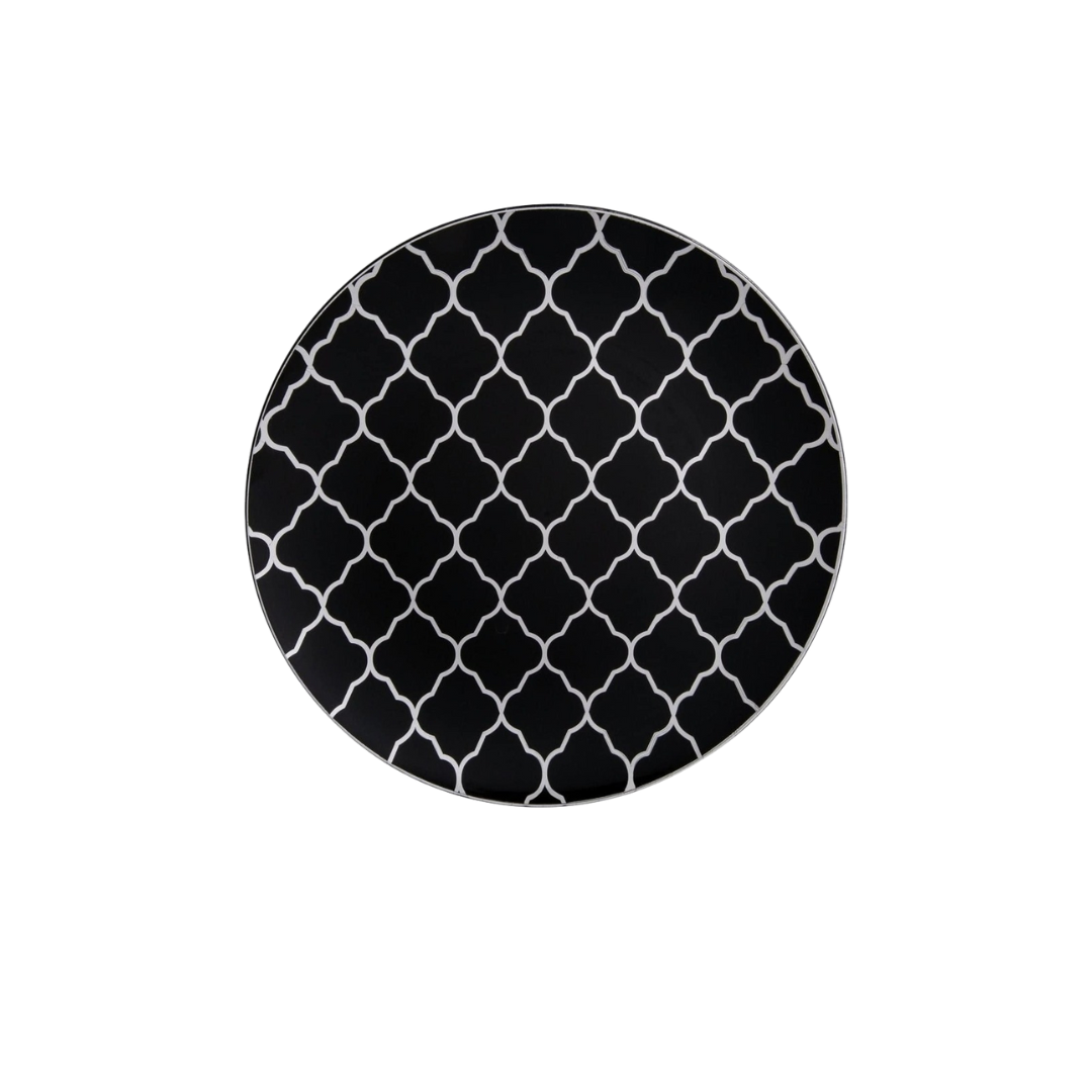 Black Lattice Pattern Silver Rimmed Plastic Plates - 2 Sizes