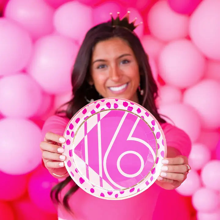 Pink Milestone Sweet 16 Plates - 2 Sizes