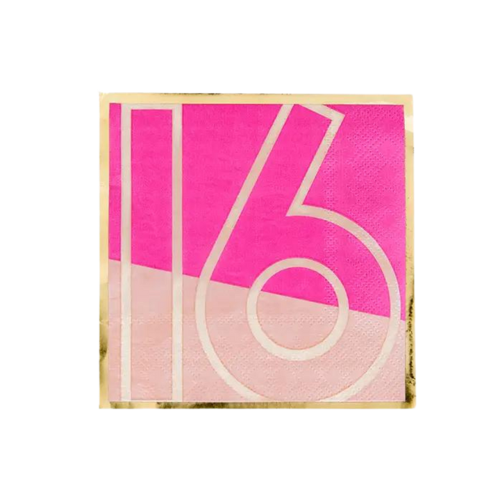 Pink and Gold Milestone Sweet "16" Cocktail Napkins