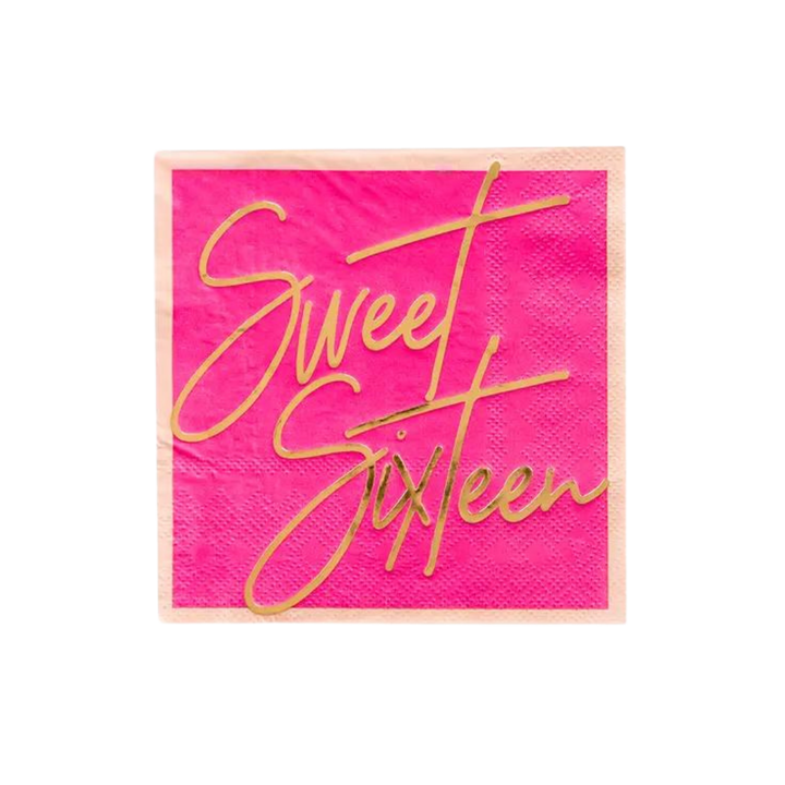 Pink and Gold Milestone "Sweet Sixteen" Cocktail Napkins