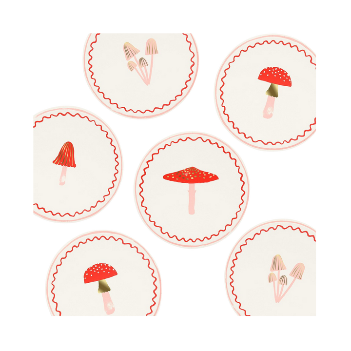 Pink and Red Mushroom Small Appetizer Dessert Plates