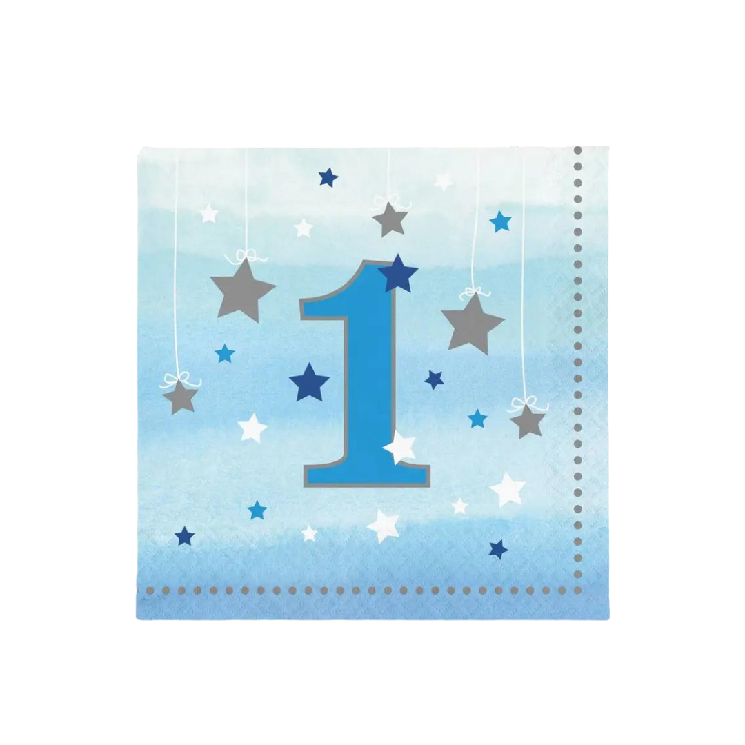 Blue One Little Star Boy 1st Birthday Dinner Napkins