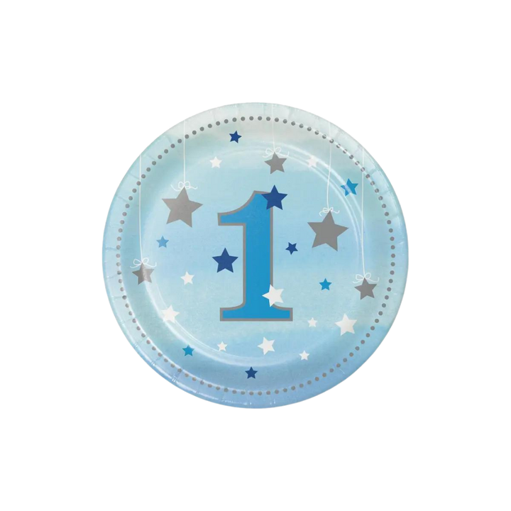 Blue One Little Star Boy 1st Birthday Small Appetizer Dessert Plates