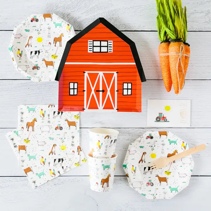 Red On the Farm Barn Shaped Large Dinner Plates