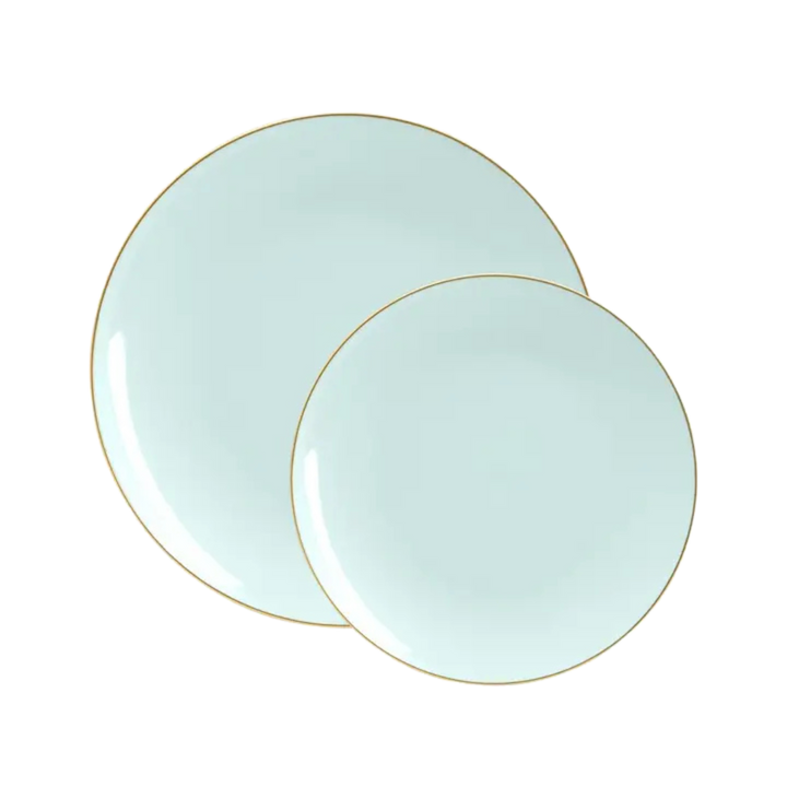 Mint Gold Rimmed Plastic Plates - 2 Sizes