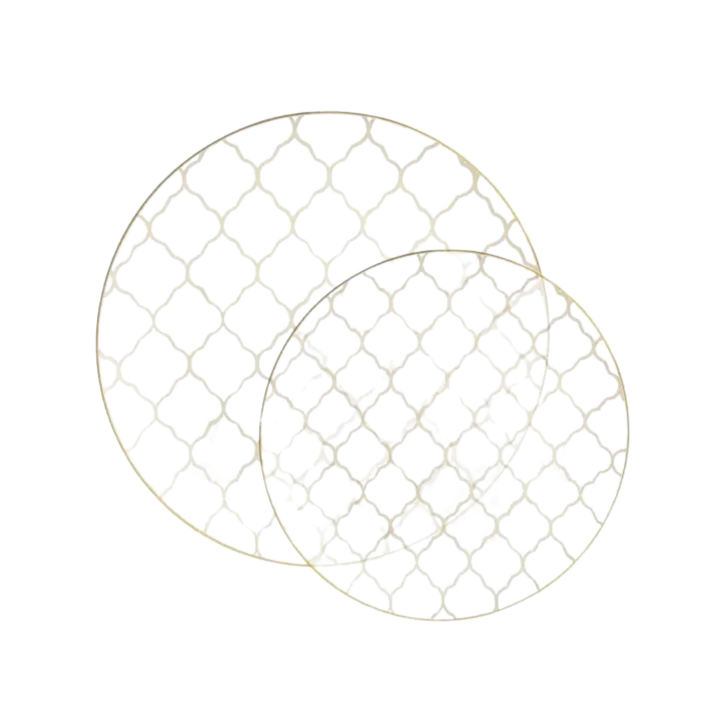 Clear Lattice Pattern Gold Rimmed Plastic Plates - 2 Sizes