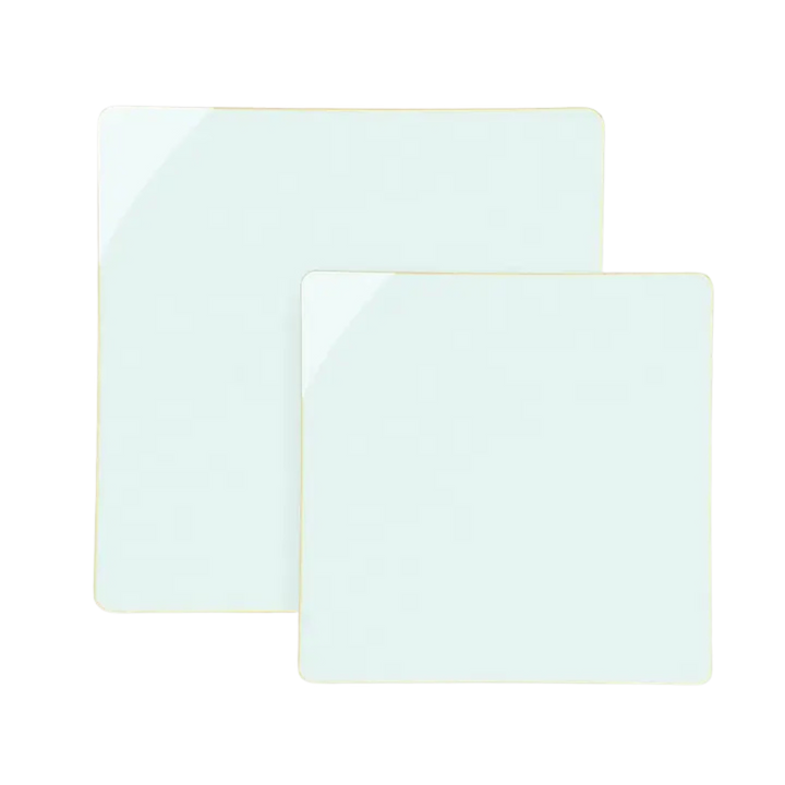 Mint Square Coupe Gold Rimmed Plastic Plates - 2 Sizes