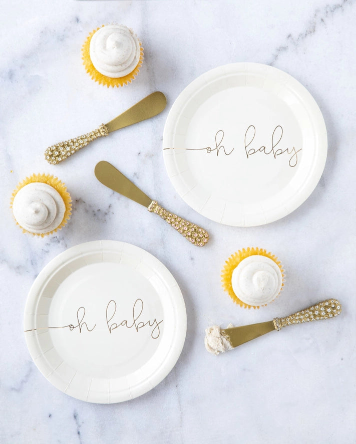 White and Gold Oh Baby Small Appetizer Dessert Paper Plates