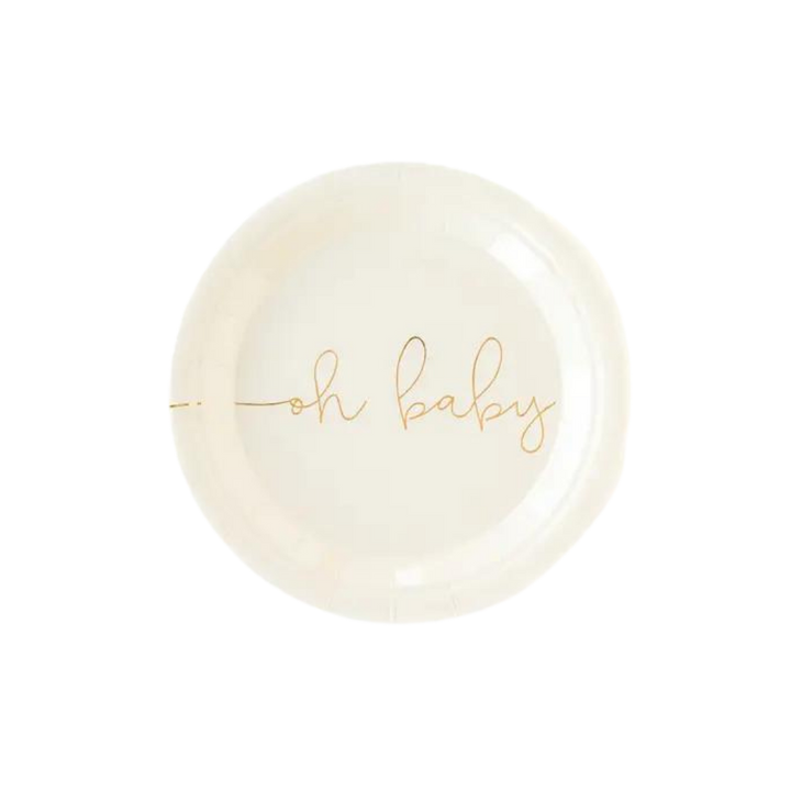 White and Gold Oh Baby Small Appetizer Dessert Paper Plates