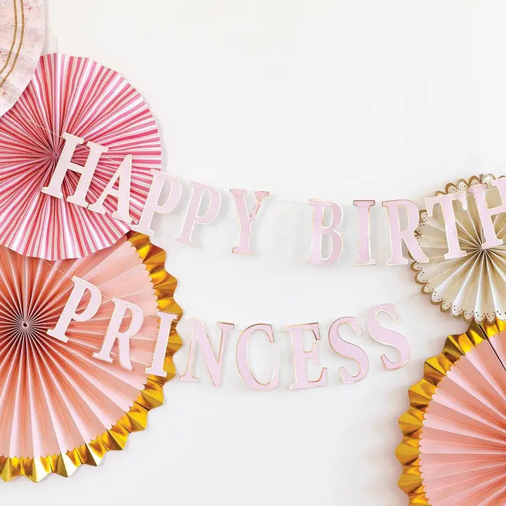 Pink and Gold Princess "Happy Birthday" Banner